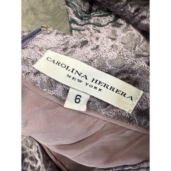 Carolina Herrera Textured Metallic Brocade Mini Dress Gray Green Floral Sz 6 - Picture 13 of 16
